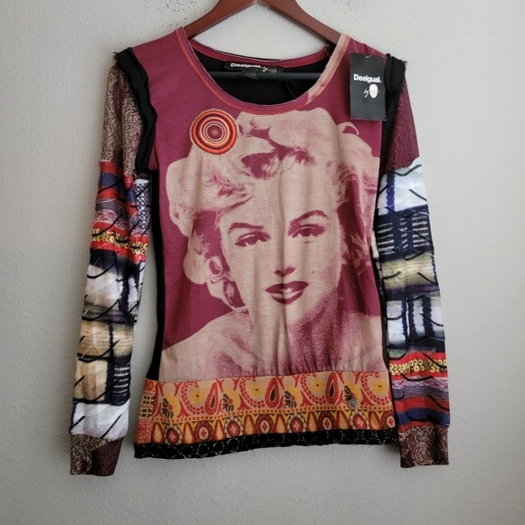 Desigual Marilyn Monroe Long Sleeve Shirt size M NWT - Picture 1 of 5